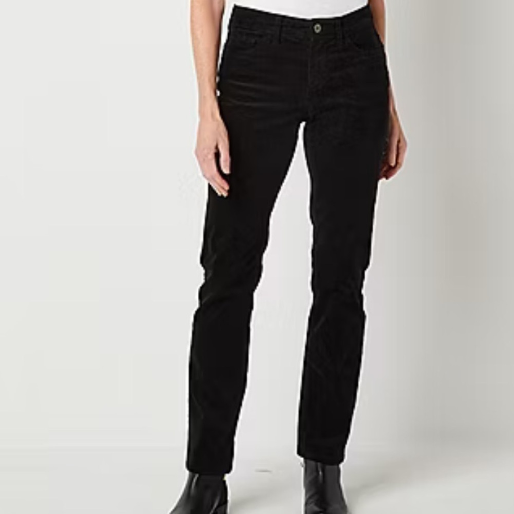 BNWT Sz 12 St. John's Bay Secretly Slender ladies black Straight Corduroy Pant